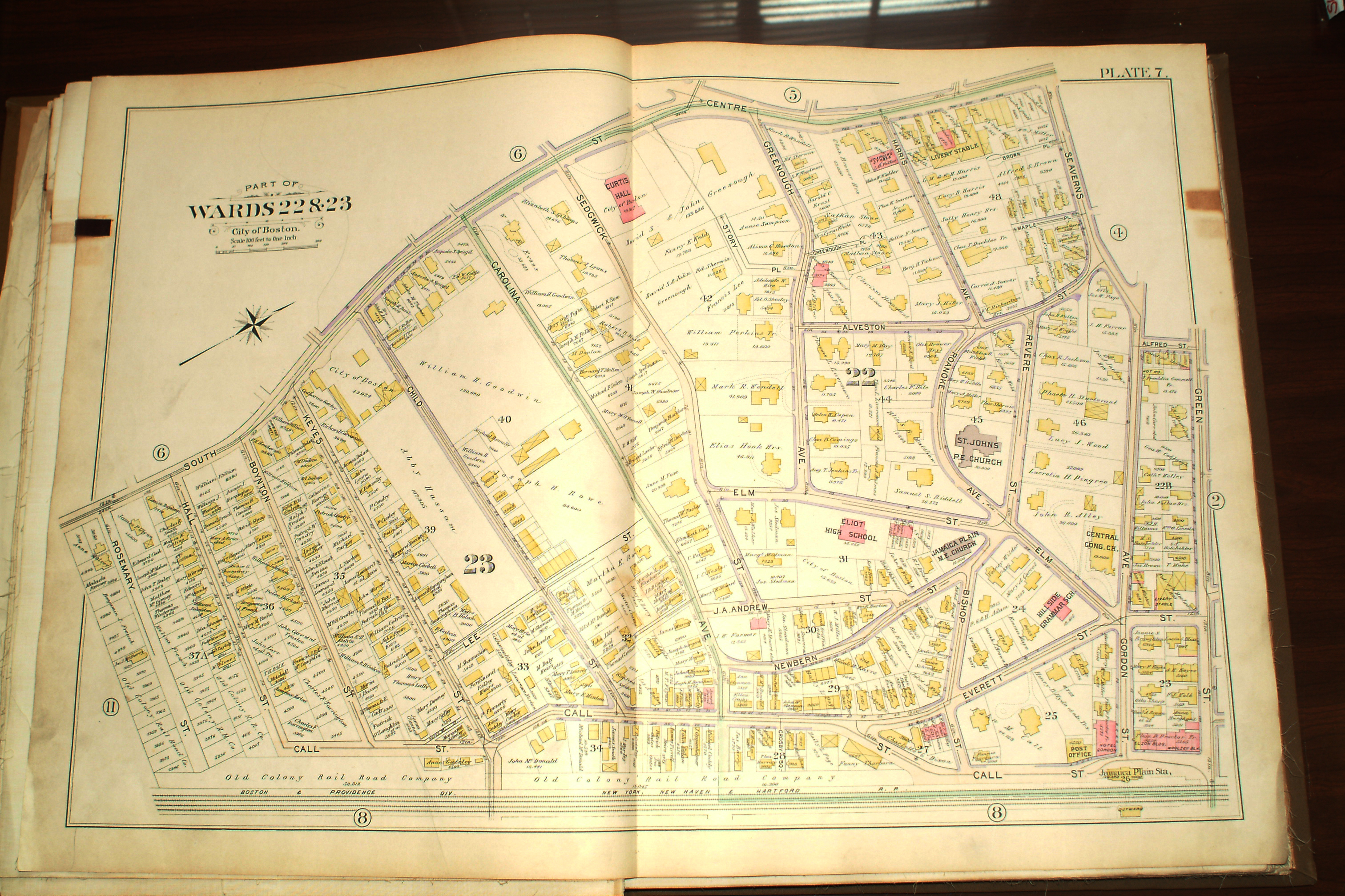 ROXBURY MA JAMAICA PLAIN SCHOOL COPY ATLAS MAP 1896 W CHESTNUT AVE BOSTON 