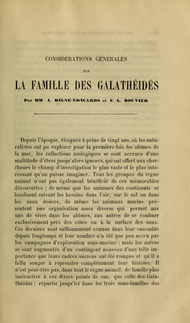 Media type: text; Milne-Edwards and Bouvier 1894 Description: La Famille des Galatheides;