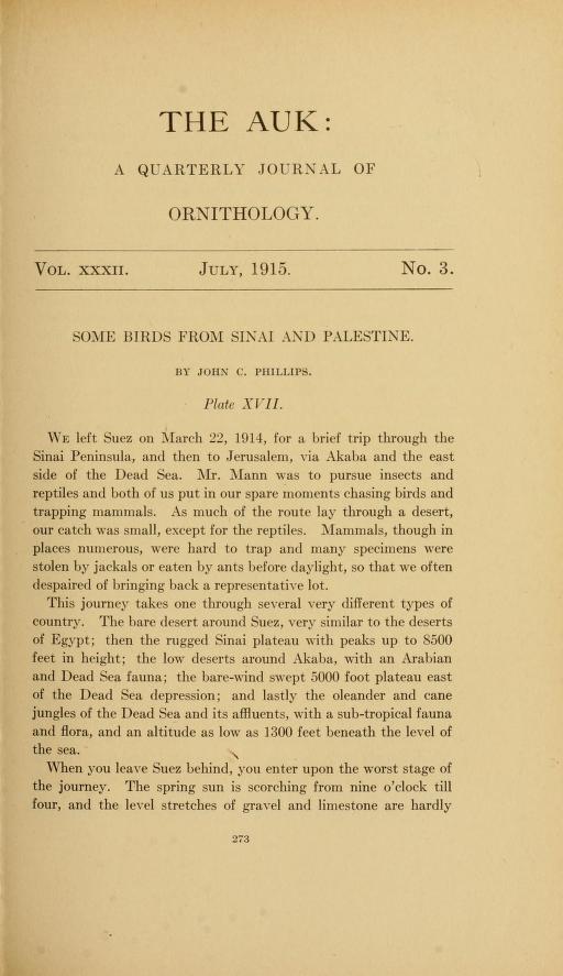 Media of type text, Phillips 1915. Description:Some Birds from Sinai and Palestine