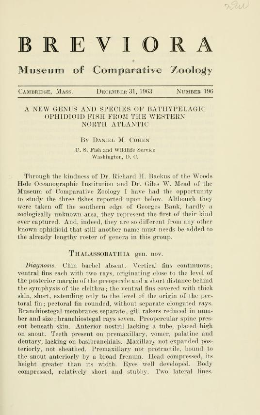 Media type: text; Cohen 1963 Description: MCZ Breviora no. 196;