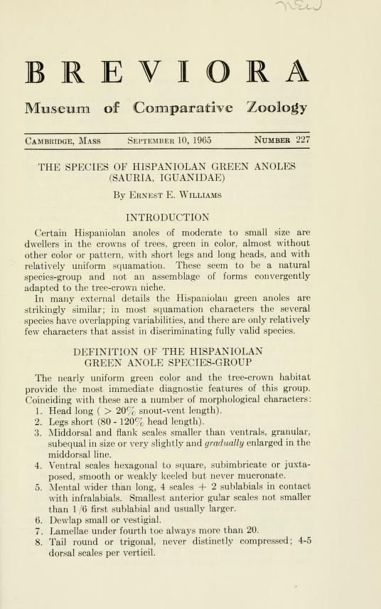 Media type: text; Williams 1965 Description: MCZ Breviora no. 227;