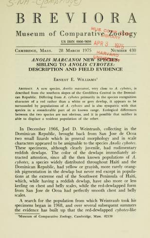 Media type: text, Williams 1975 Description: MCZ Breviora no. 430
