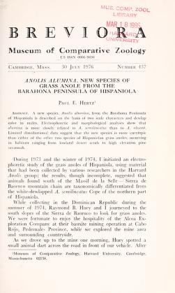 Media type: text, Hertz 1976. Description: MCZ Breviora no. 437