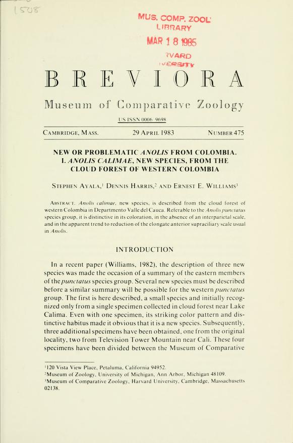 Media type: text; Ayala et al. 1983 Description: Breviora no. 475;