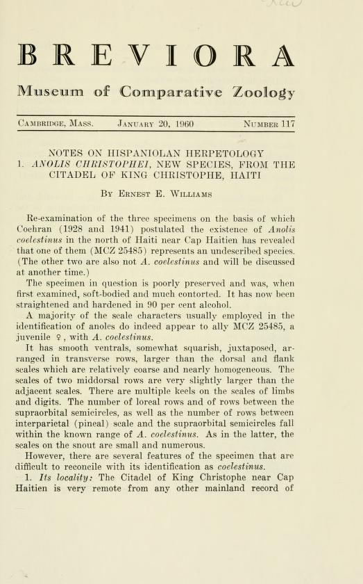 Media type: text; Williams 1960 Description: MCZ Breviora no. 117;