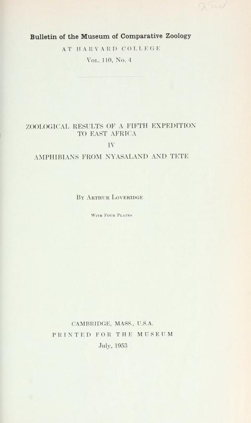 Media type: text; Loveridge 1953 Description: MCZ Bulletin Vol. CX no. 4;
