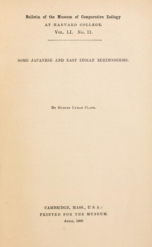 Media type: text; Clark 1908 Description: Japanese and East Indian Echinoderms;