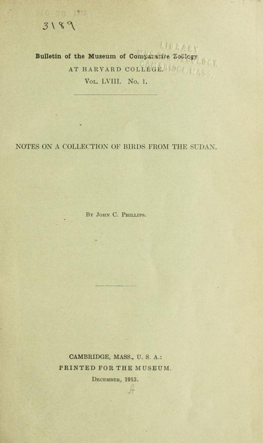Media type: text, Phillips 1913 Description: MCZ Bulletin Vol. LVIII no. 1