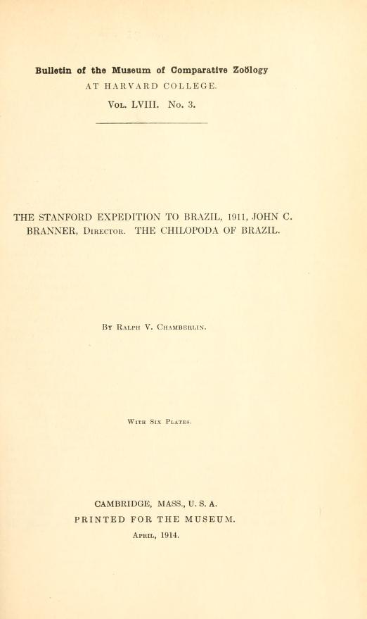 Media type: text; Chamberlin 1914 Description: MCZ Bulletin Vol. LVIII no. 3;