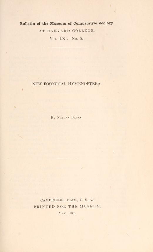 Media of type text, Banks 1917. Description:MCZ Bulletin Vol. LXI no. 5