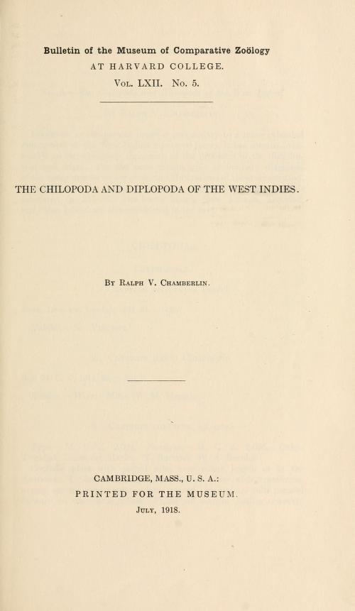 Media of type text, Chamberlin 1918. Description:MCZ Bulletin Vol. LXII no. 5