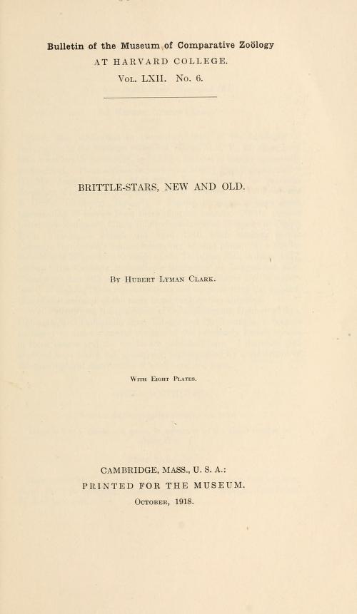 Media type: text; Clark 1918 Description: MCZ Bulletin Vol. LXII no. 6;