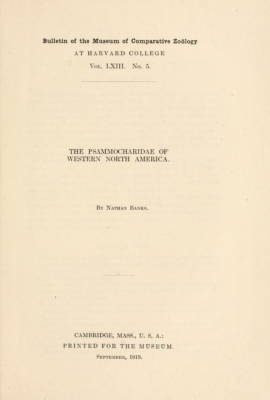 Media type: text; Banks 1919 Description: MCZ Bulletin Vol. LXIII no. 5;