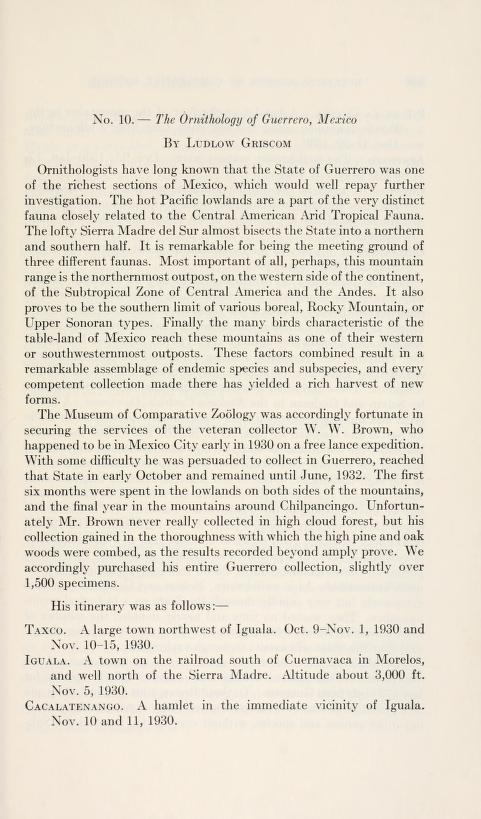 Media type: text, Griscom 1934. Description: MCZ Bulletin Vol. LXXV no. 10