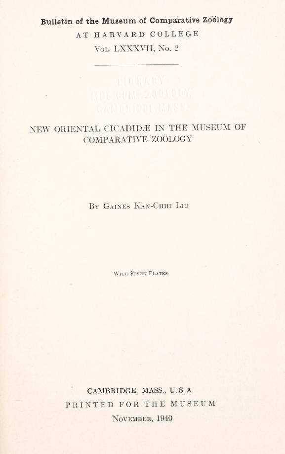 Media type: text; Liu 1940 Description: MCZ Bulletin Vol. LXXXVII no. 2;