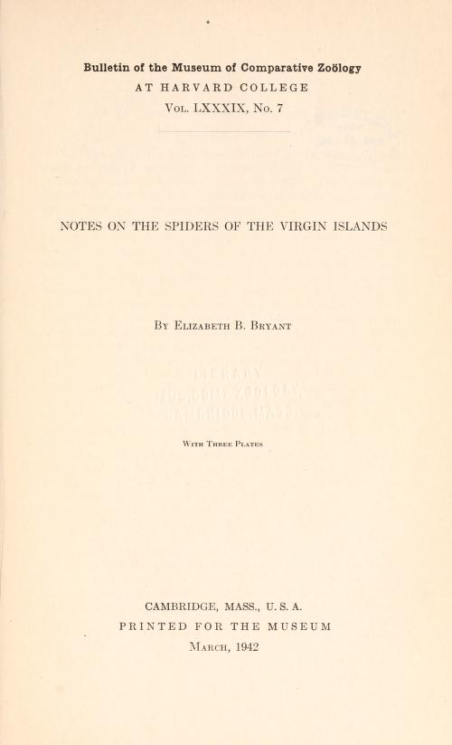 Media type: text; Bryant 1942 Description: MCZ Bulletin Vol. LXXXIX no. 7;