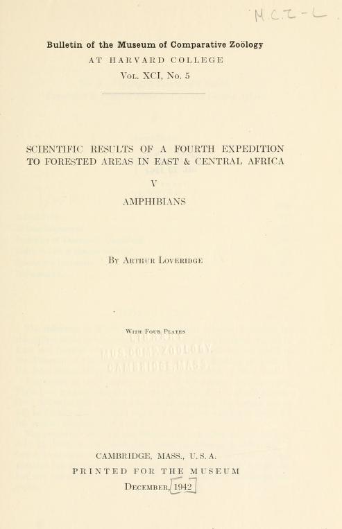 Media type: text; Loveridge 1942 Description: MCZ Bulletin Vol. XCI no. 5;