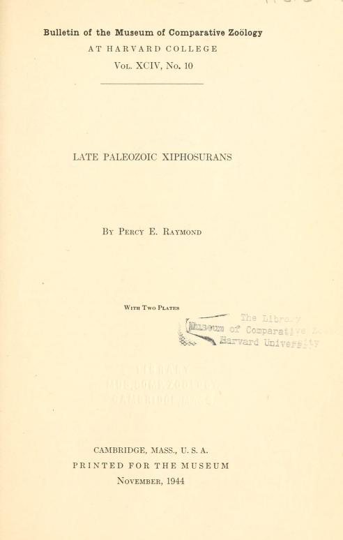 Media type: text; Raymond 1944 Description: MCZ Bulletin Vol. XCIV no. 10;