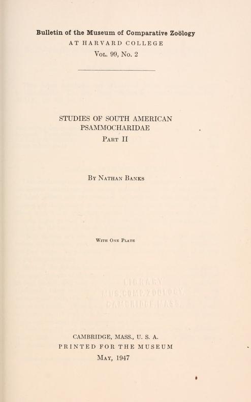 Media type: text; Banks 1947 Description: MCZ Bulletin Vol. XCIX no. 2;