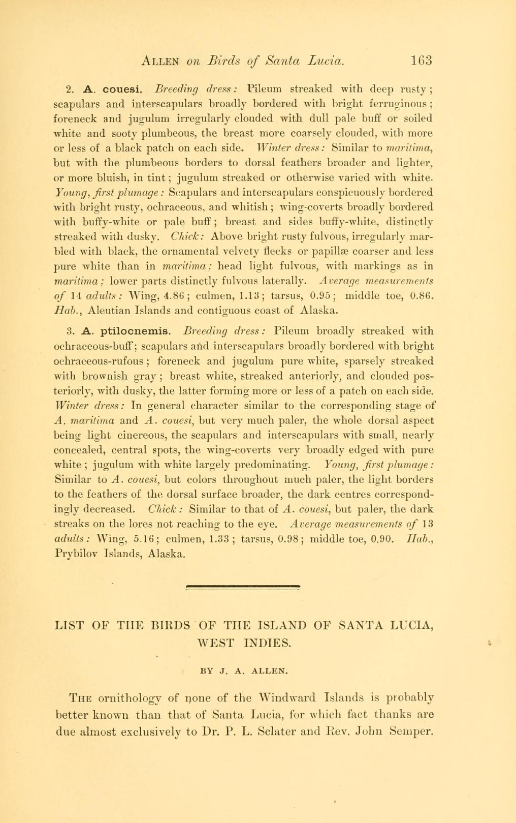 List of the Birds of the Island of Santa Lucia, West Indies