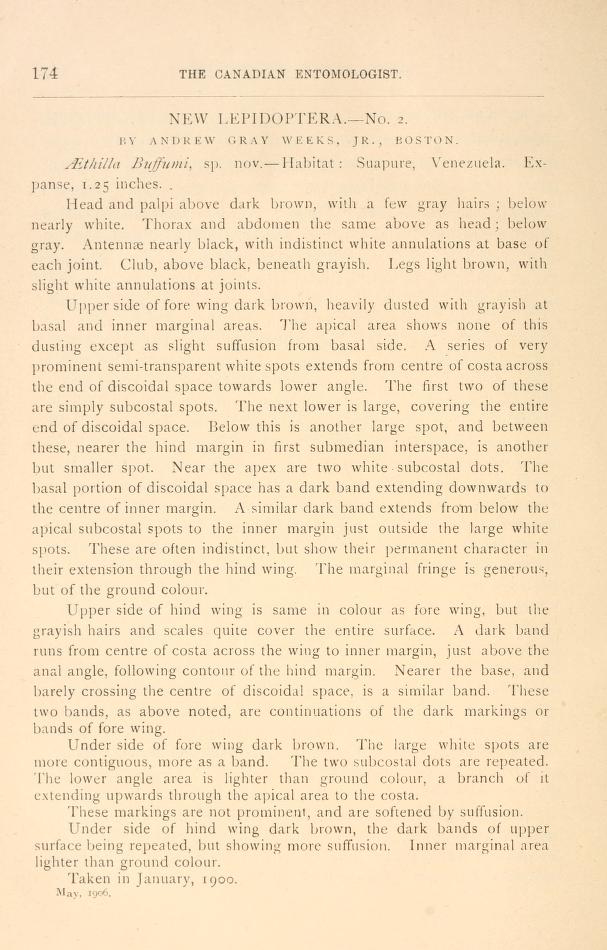 Media type: text;   Weeks 1906 Description: Weeks (1906), Can. Entomol. 38(5):174-178;