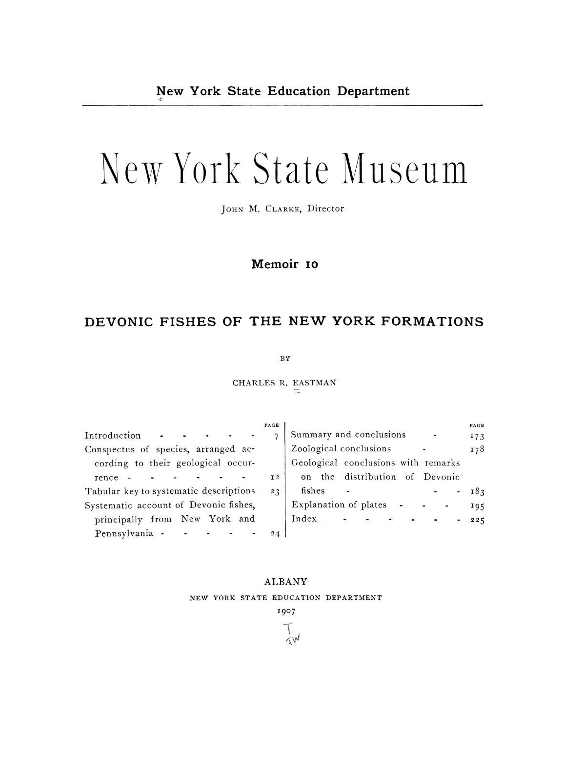 Media type: text, Eastman 1907. Description: Devonic fishes of the New York formation