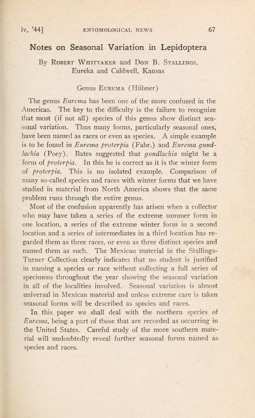 Media type: text, Whittaker and Stallings 1944 Description: Whittaker & Stallings (1944), Entomol. news 55(4):67-71, 87-92