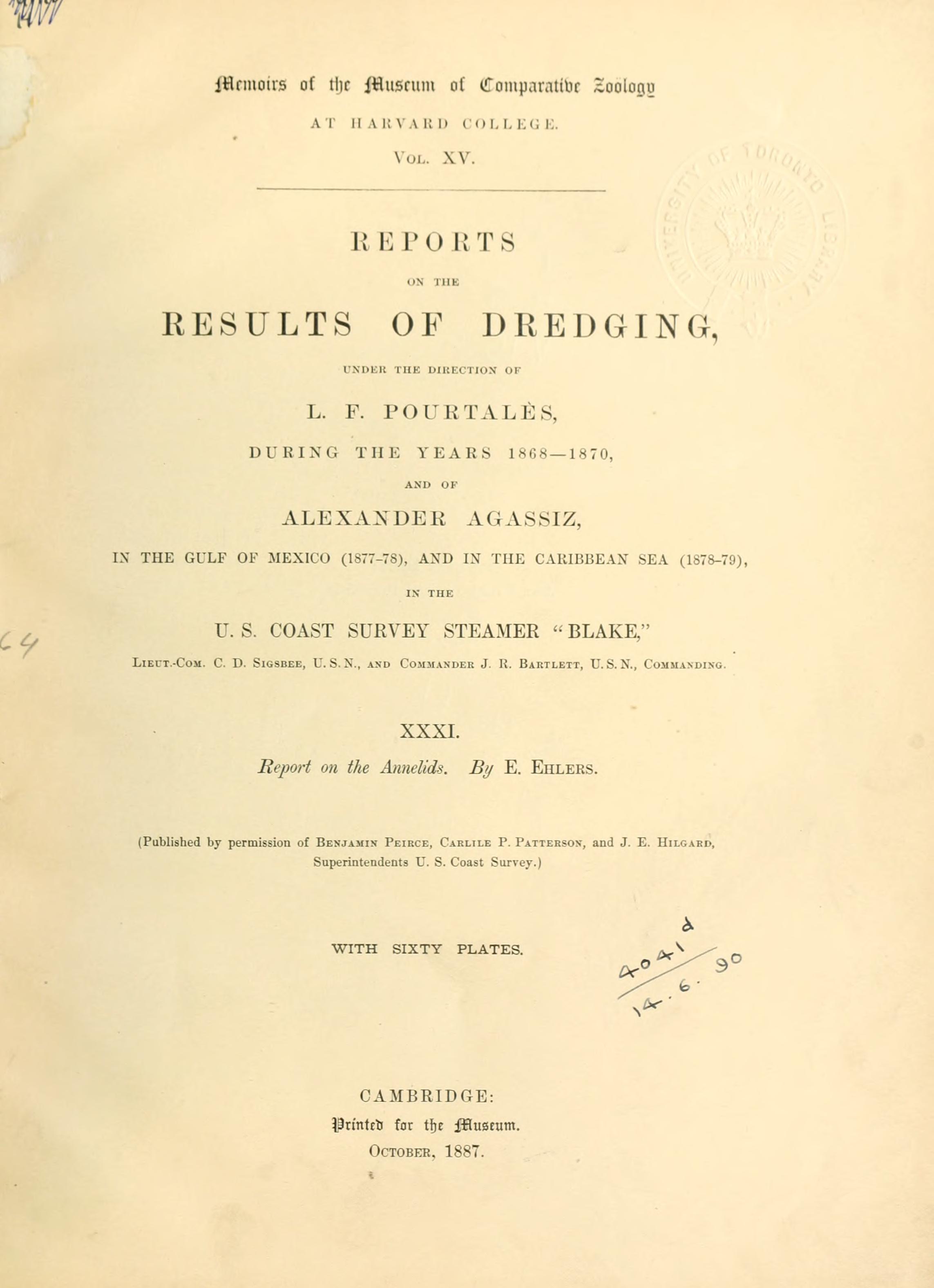 Media type: text; Ehlers 1887 Description: MCZ Memoirs Vol. XV no. 1;