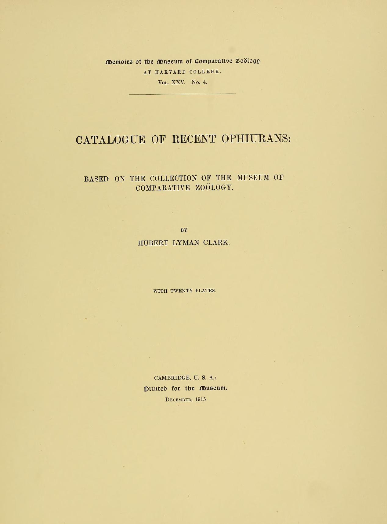 Media of type text, Clark 1915. Description:MCZ Memoirs Vol. XXV no. 4
