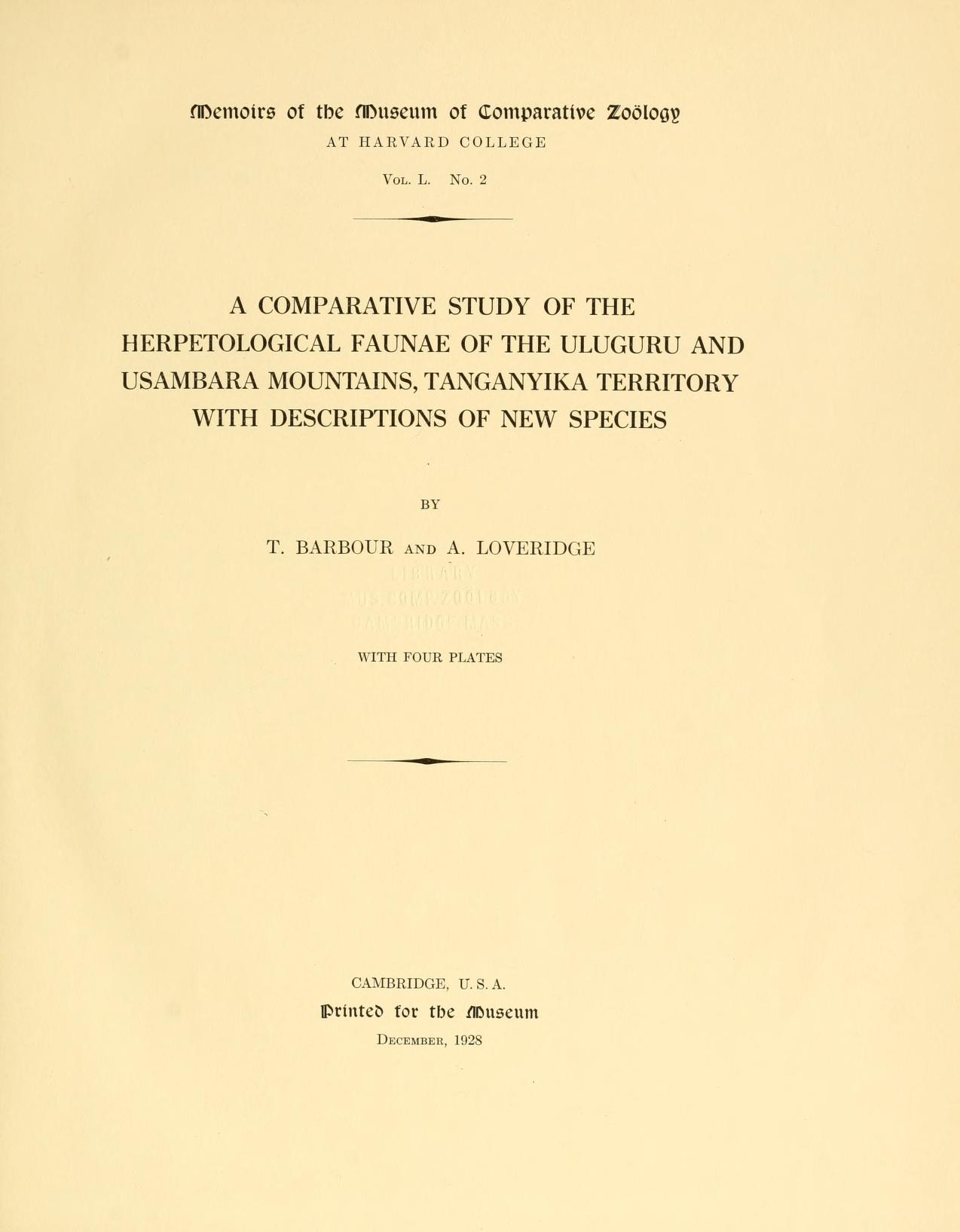 Media of type text, Barbour and Loveridge 1928. Description:MCZ Memoirs Vol. L No. 2