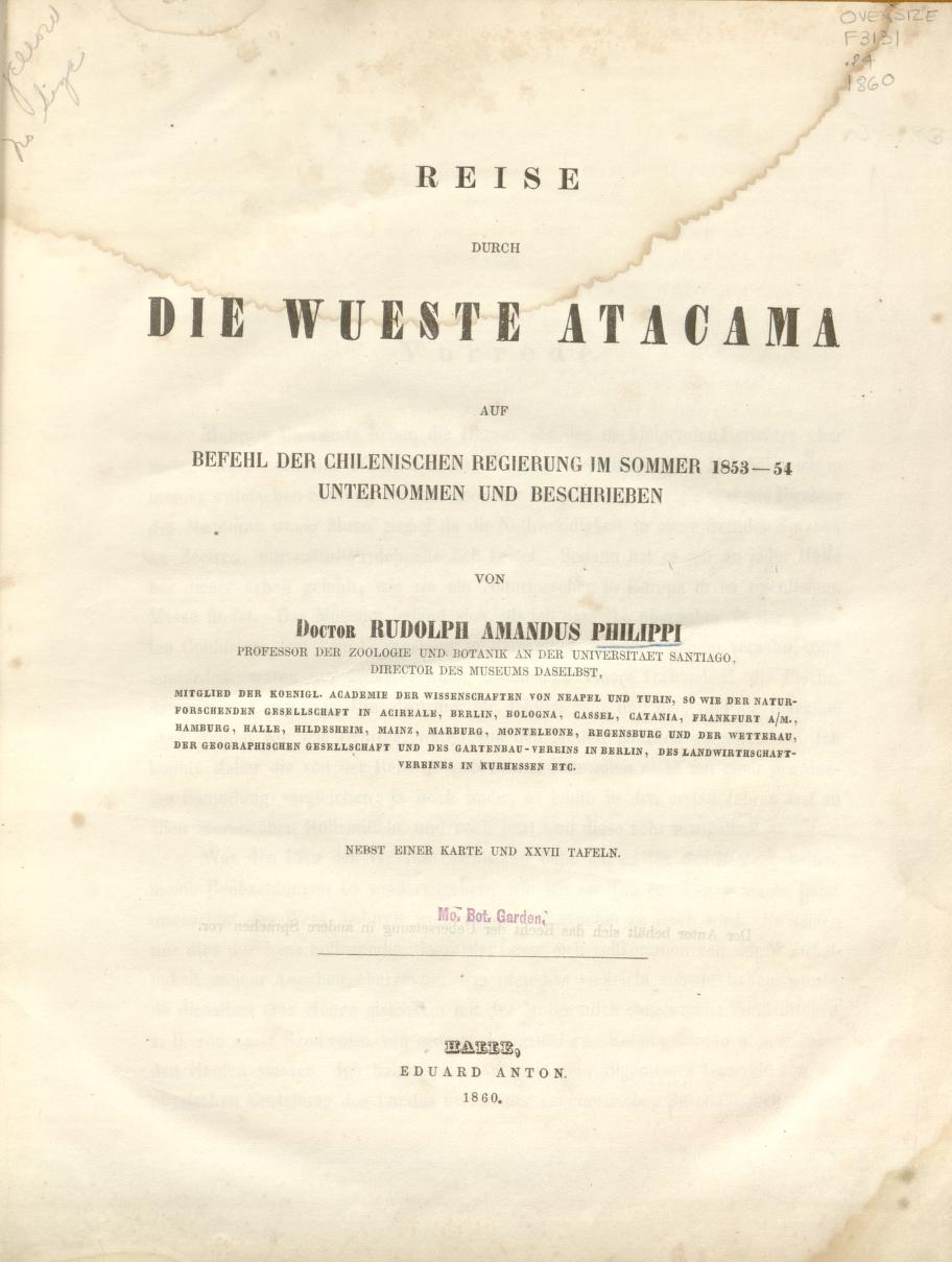Media type: text, Philippi 1860 Description: The Atacama desert journey through the command of the Chilean government in the summer of 1853-1854