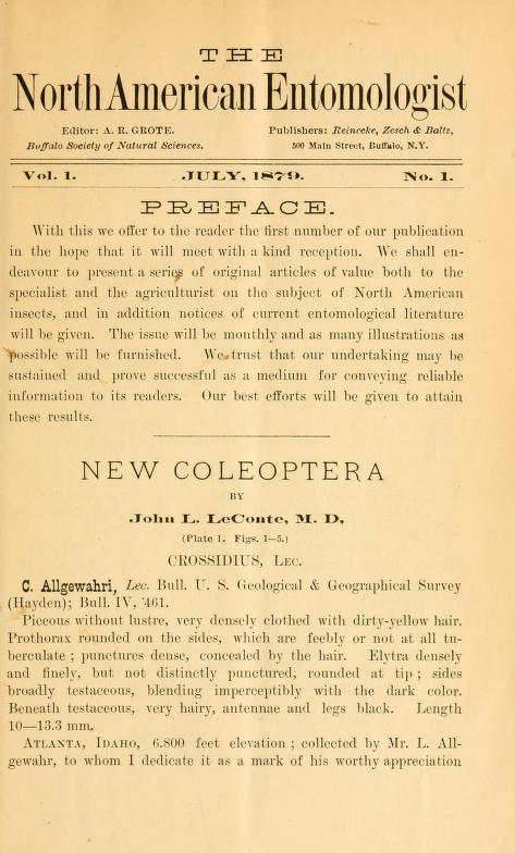 Media type: text; LeConte 1879 Description: LeConte (1879) N. Amer. Ent. 1: 1-5;