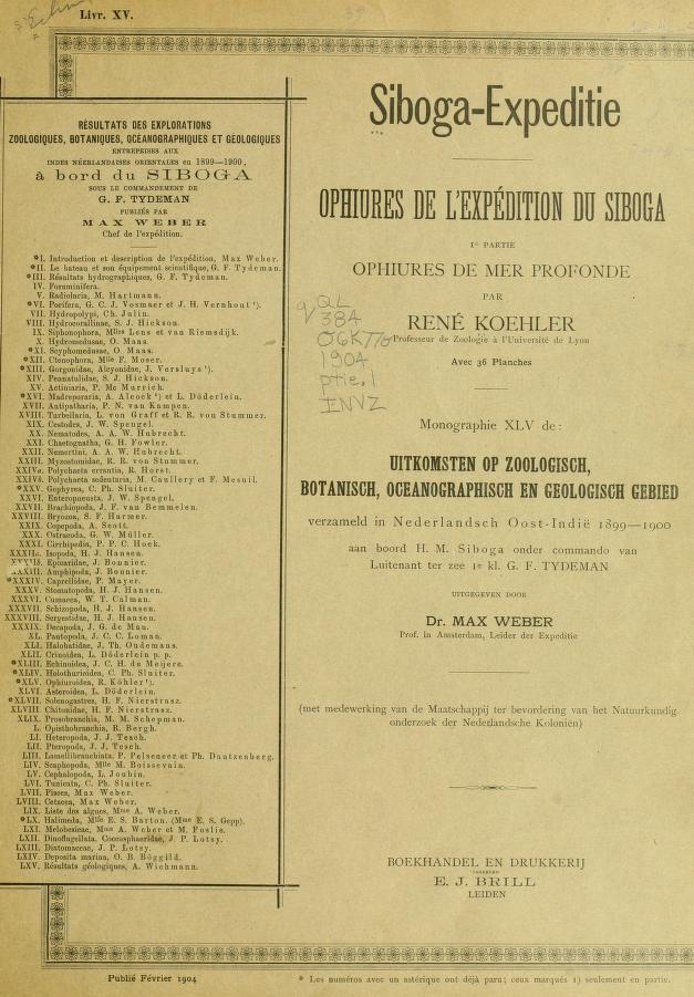 Media type: text; Koehler 1904 Description: Ophiures de L'Expedition du Siboga;