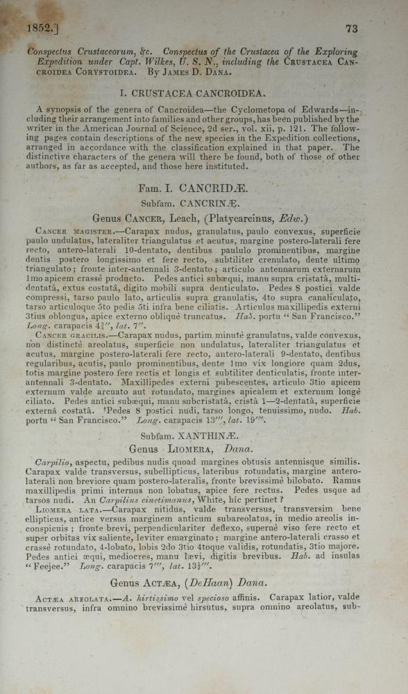 Media type: text; Dana 1852 Description: Conspectus Crustaceorum;