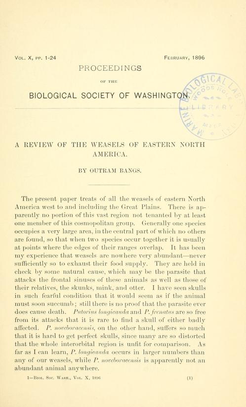 Media type: text, Bangs 1896 Description: A review of the weasels of eastern North America