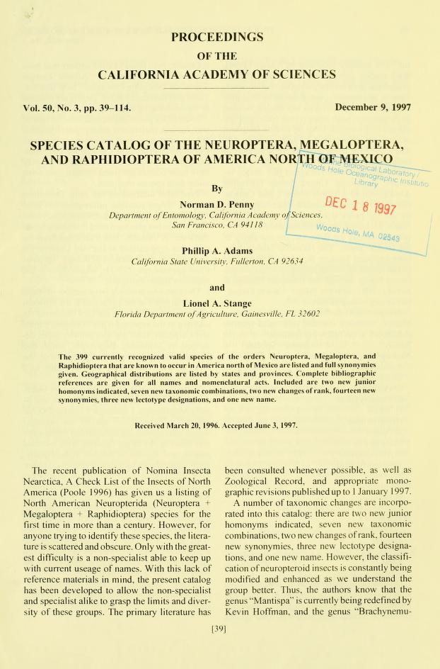 Media type: text; Carpenter 1940 Description: Carpenter (1940) Proc. Cal. Acad. Sci. (ser. 4) 50: 39-114;