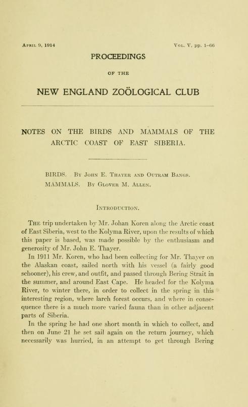 Proc. of the New England Zoological Club (1914), vol. V