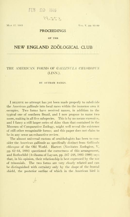 The American Forms of Gallinula chloropus (Linn.)