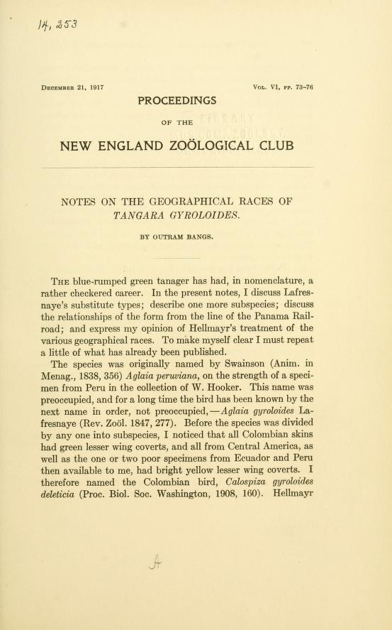 Notes on the Geographical Races of Tangara gyroloides