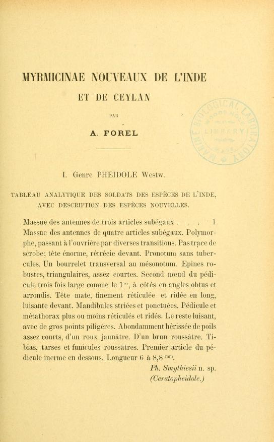Media type: text; Forel 1902 Description: Myrmicinae nouveaux de l'Inde et de Ceylan;