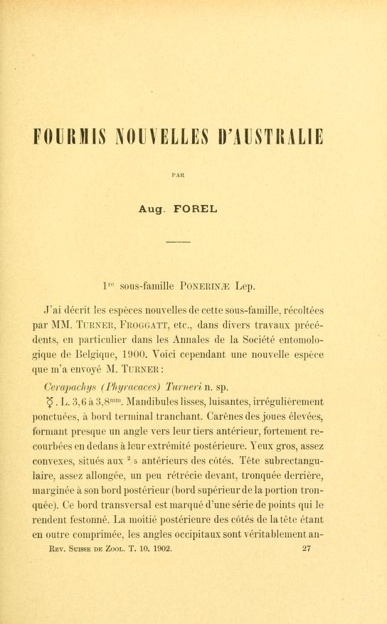 Media type: text; Forel 1902 Description: Fourmis nouvelles d'Australie;