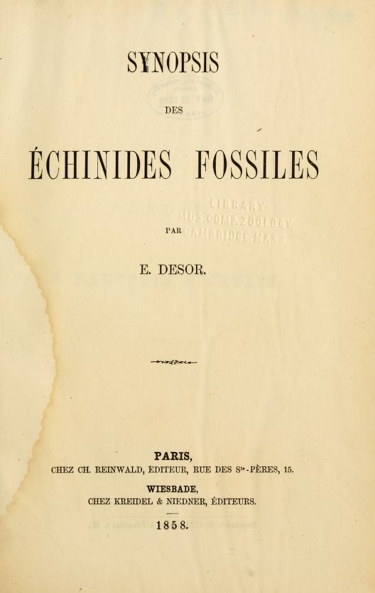 Media of type text, Desor 1858. Description:Synopsis des Échinides Fossiles
