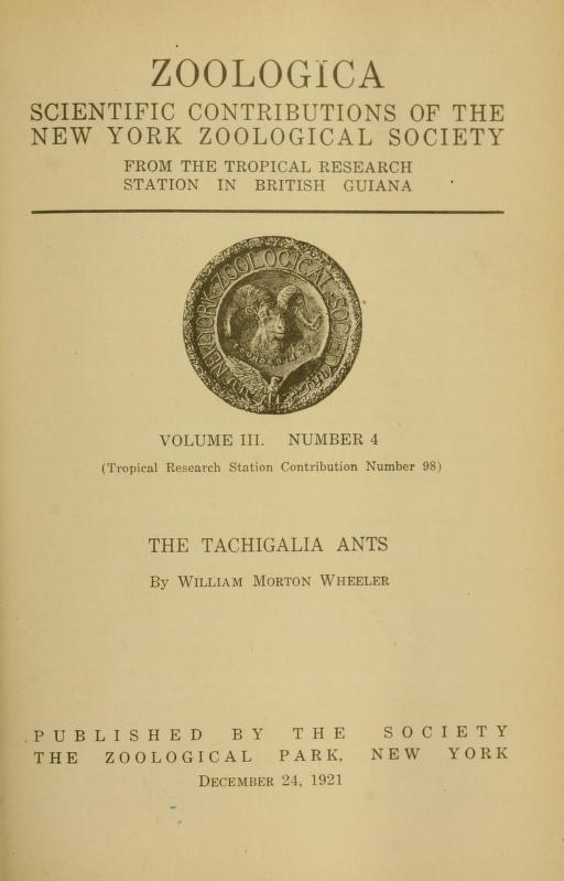 Media type: text; Wheeler 1921 Description: The Tachigalia ants;