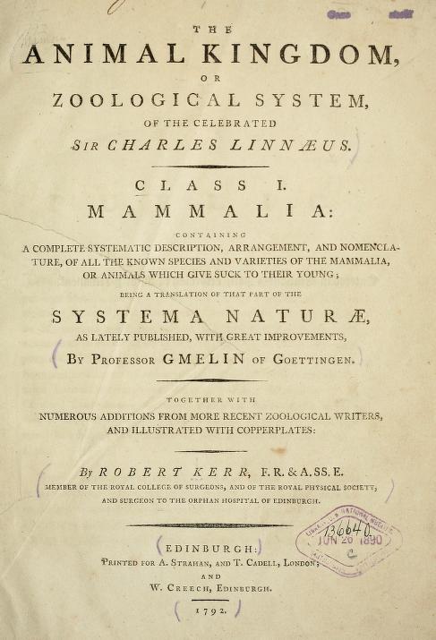 The animal kingdom, or zoological system, of the celebrated Sir Charles  Linnæus - Biodiversity Heritage Library