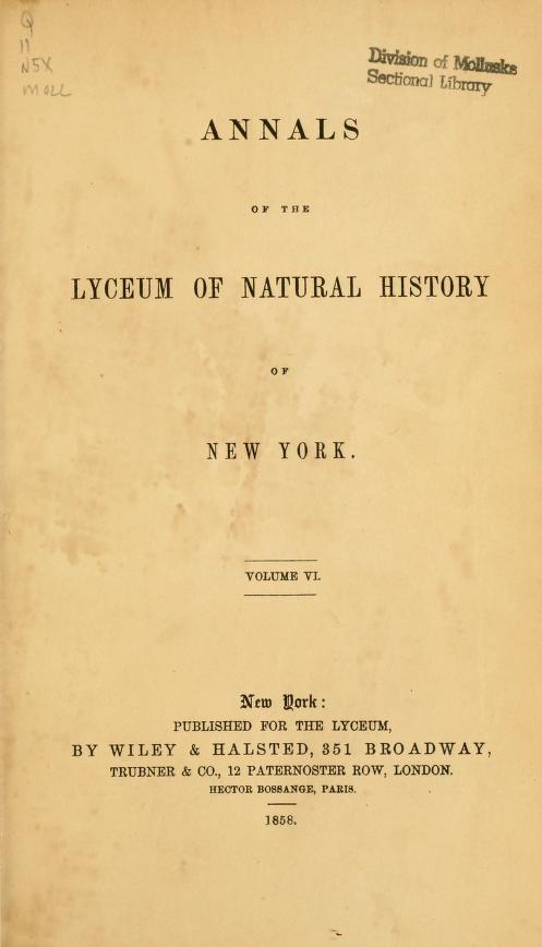 Media type: text; Bland 1858 Description: Annals of the Lyceum of Natural History of New York, vol. VI;