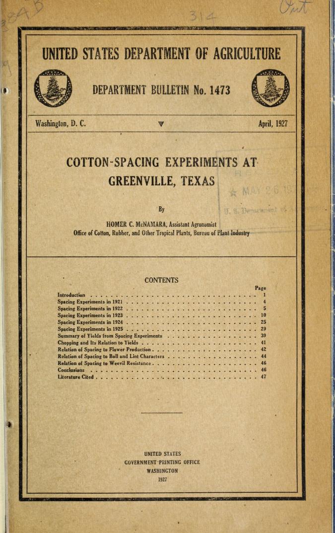 no.1473 (1927) - Cotton-spacing experiments at Greenville, Tex