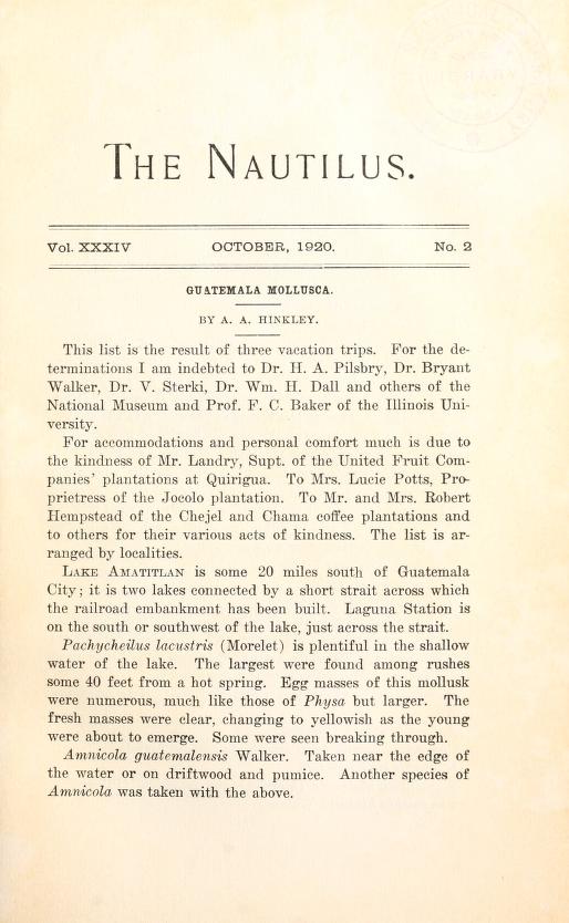 Media type: text, Morse 1920 Description: The Nautilus, vol. XXXIV, no. 2
