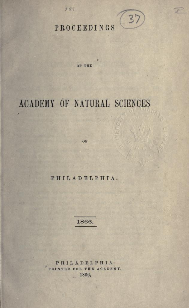 Notulae naturae of the academy of natural sciences of Philadelphia Number 358, 