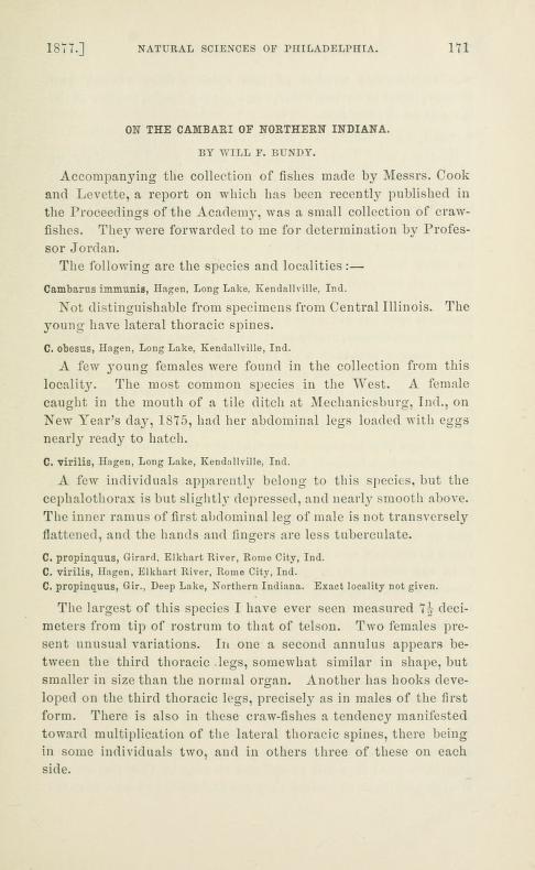 Media type: text; Bundy 1877 Description: On the Cambari of Northern Indiana;