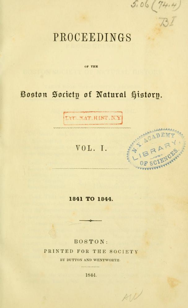 Media type: text; Gould 1843 Description: Proceedings of the Boston Society of Natural History, vol. 1;